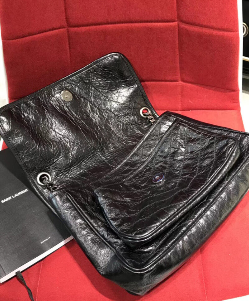 Saint Laurent Niki Medium Shiny Waxy Quilted Shoulder Bag 498894 Black